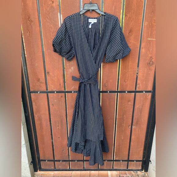 Apiece Apart Avignon Wrap Dress in Black/Cream Checks Size Small - Picture 2 of 6